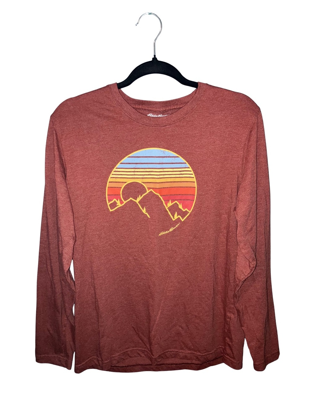 Eddie Bauer Long Sleeve Mountain Graphic Tee in Rust